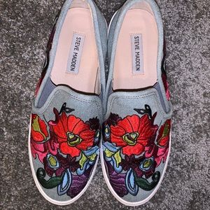 Steve Madden Embroidered Denim Slip-On Sneakers